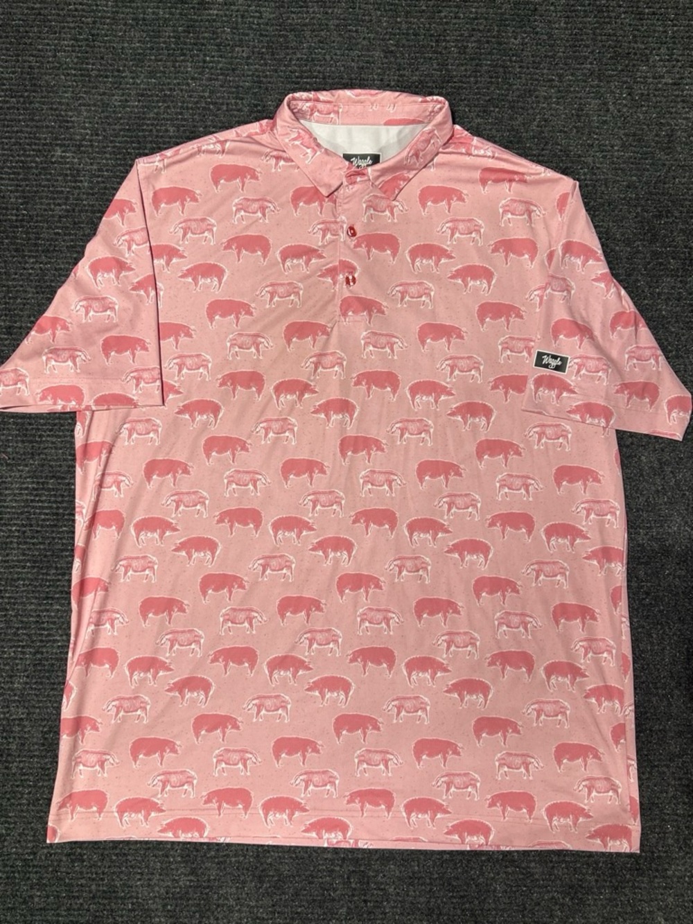 Waggle Hog Heaven Pig Print Mens Size 2XL Short Sleeve Performance Golf Polo
